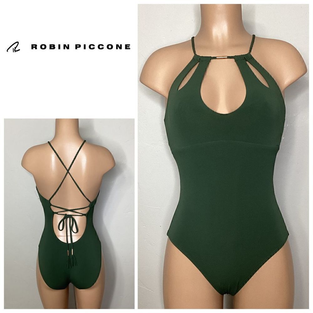 New. Robin Piccone rubine luca high neck one piece cut out swimsuit.